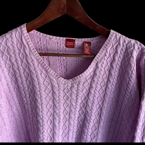 Valerie Steven’s vintage cable knit v-neck pink cotton sweater XL - Picture 3 of 8